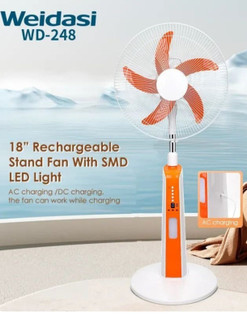 پنکه شارژی ایستاده ویداسی مدل WD-248باکنترل و چراغ و باطری قوی18 اینچ با پاوربانک